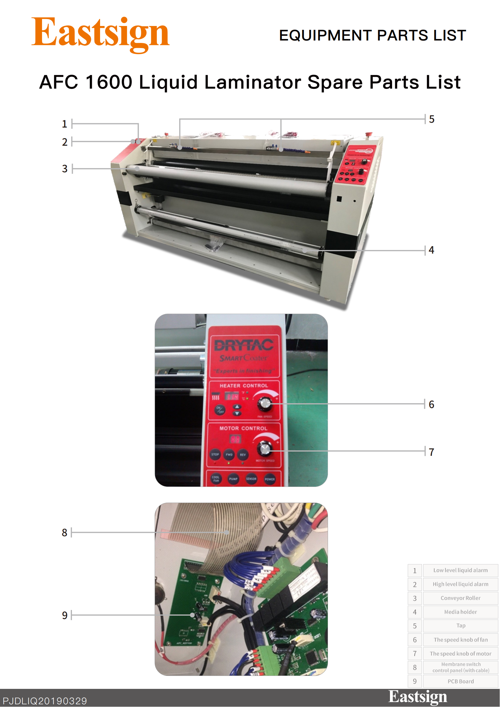 1600 Liquid Laminator Spare Parts List